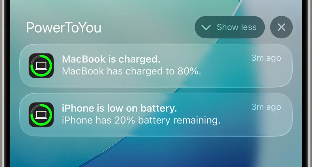Battery level notification reminding user to charge their device
